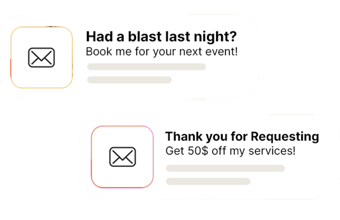 Rekwest automated post-wedding emails promoting the DJ's services to guests