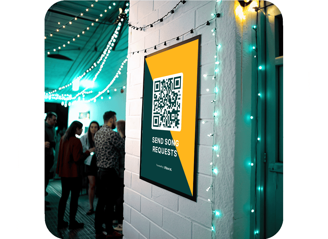 Printable Rekwest QR-code poster inviting wedding guests to send song requests