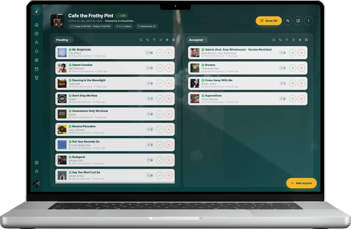 The Rekwest app shown on a MacBook