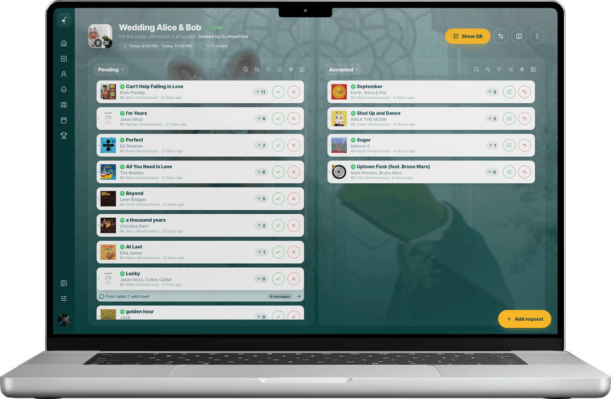 The Rekwest app shown on a MacBook