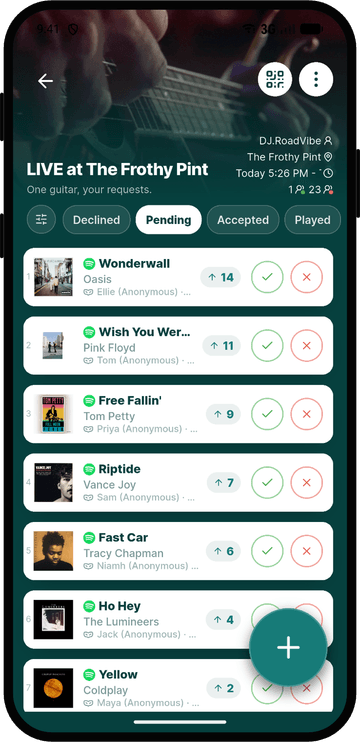 The Rekwest app shown on an iPhone