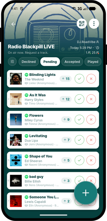 The Rekwest app shown on an iPhone