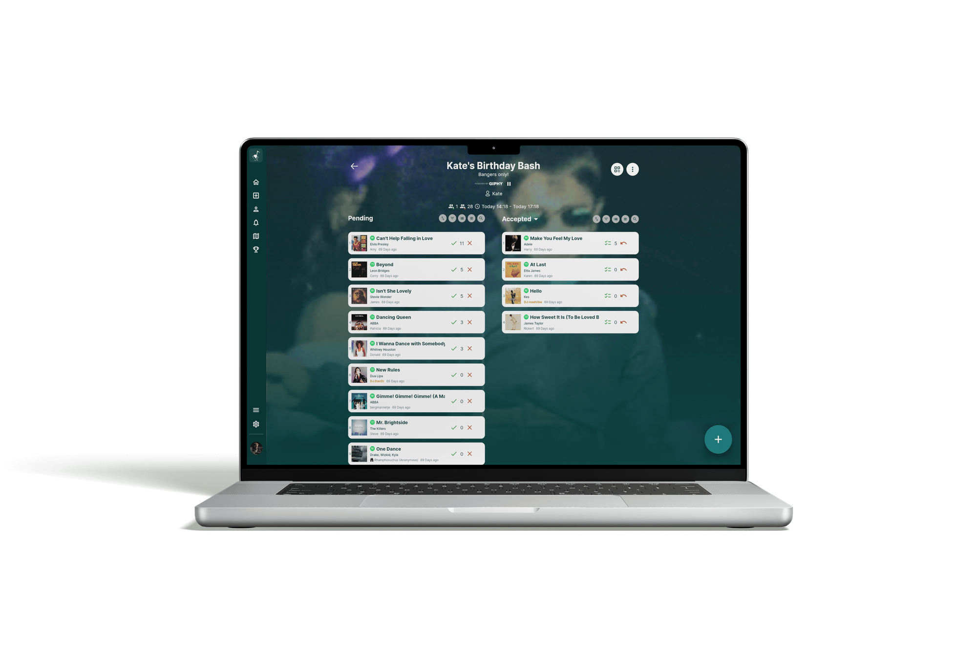Rekwest song request app for house parties on MacBook