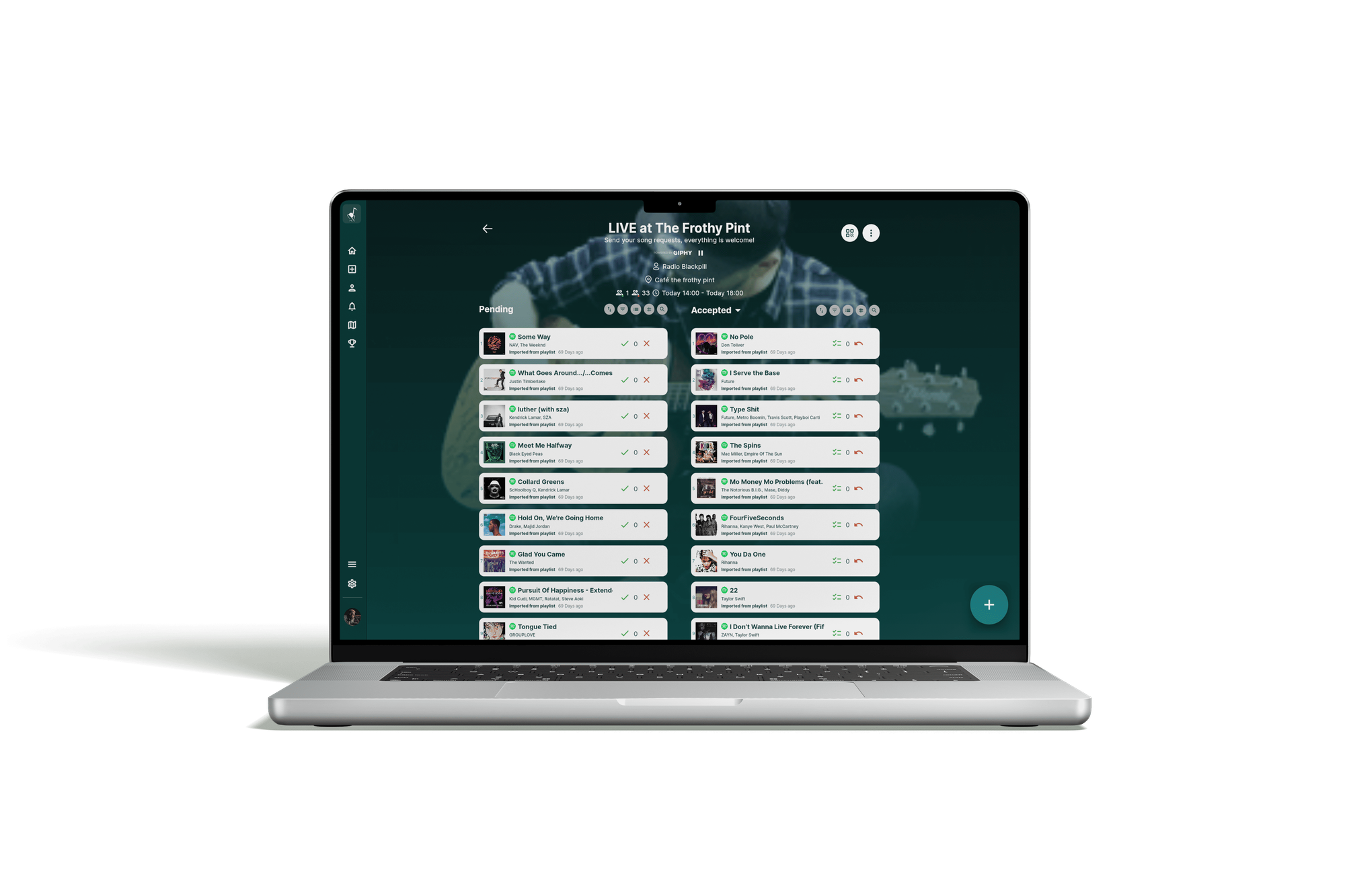 Rekwest song request app for musicians on MacBook