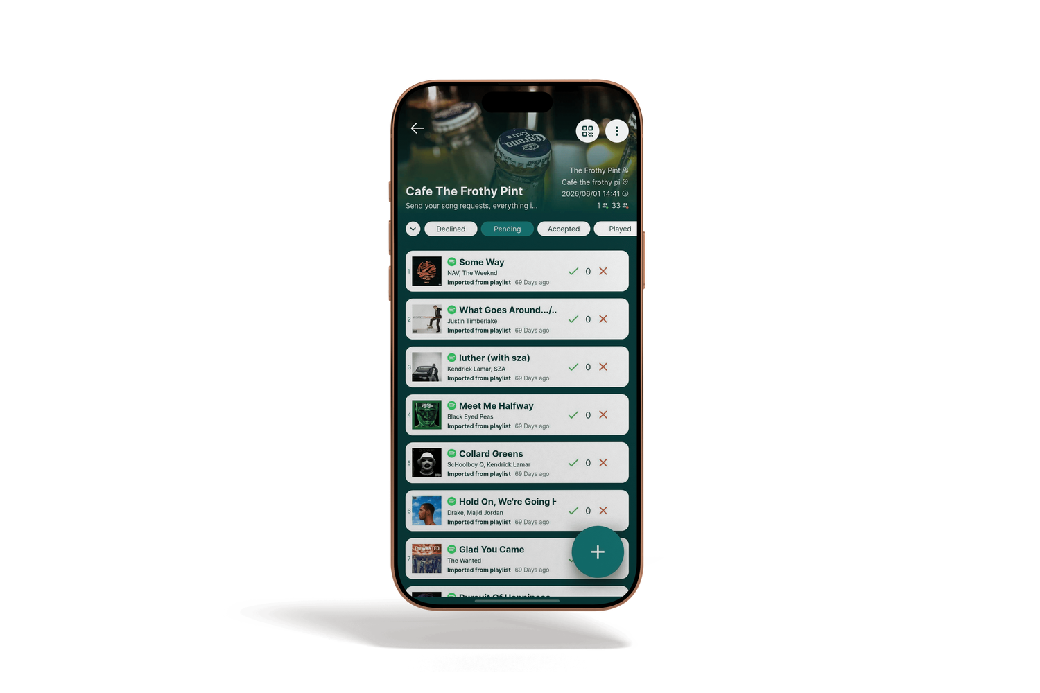 Rekwest song request app for pubs, bars and cafés on iPhone