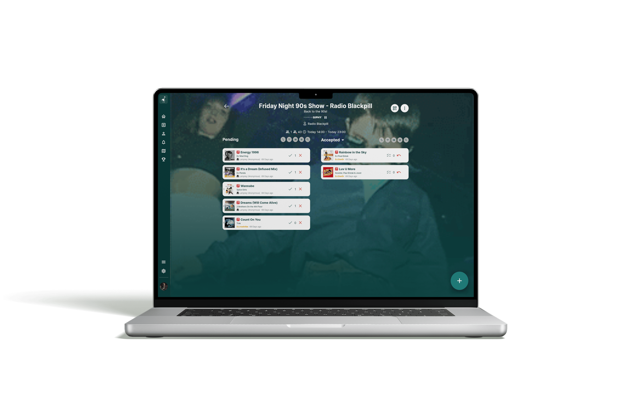 Rekwest song request app for radio stations on MacBook